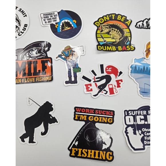 Funny Fishing Stickers Pack 15pcs Waterproof Vinyl Decals laptop car water btls - Picture 5 of 7